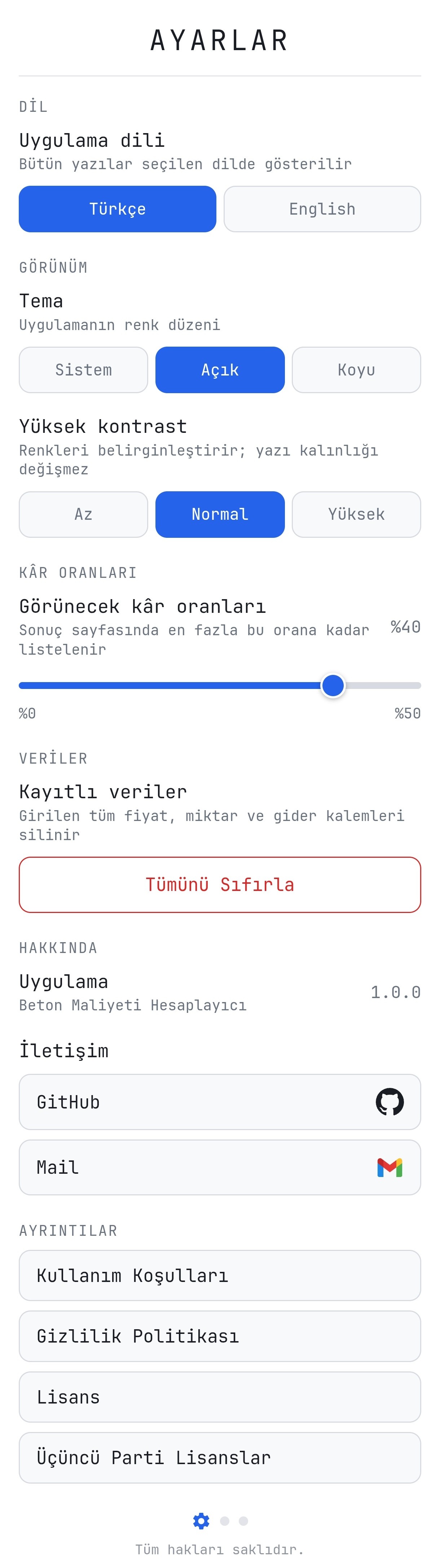 Settings menu